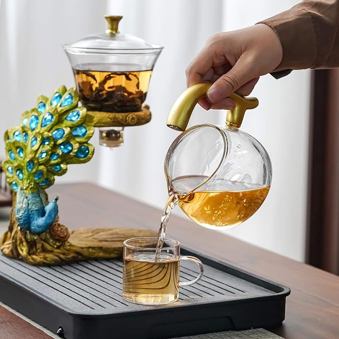 Glass Teapot Set with Infuser Semi Automatic Tea Set Magic Teapot (Peacock) - Bloomnest