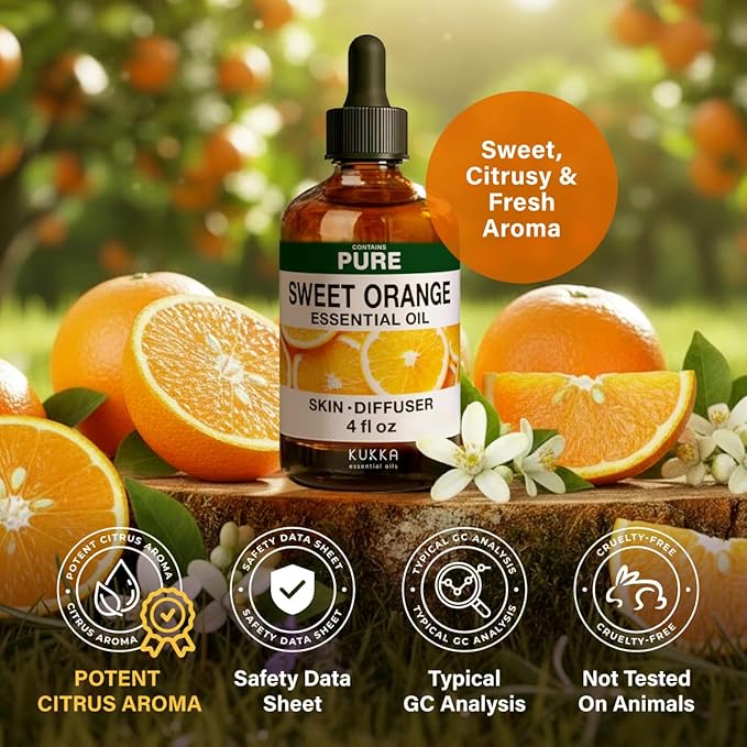 KUKKA Orange Essential Oils - 4 Fl Oz - for Hair, Skin, Diffuser, Aromatherapy & DIY Soap Making Scent - Bloomnest