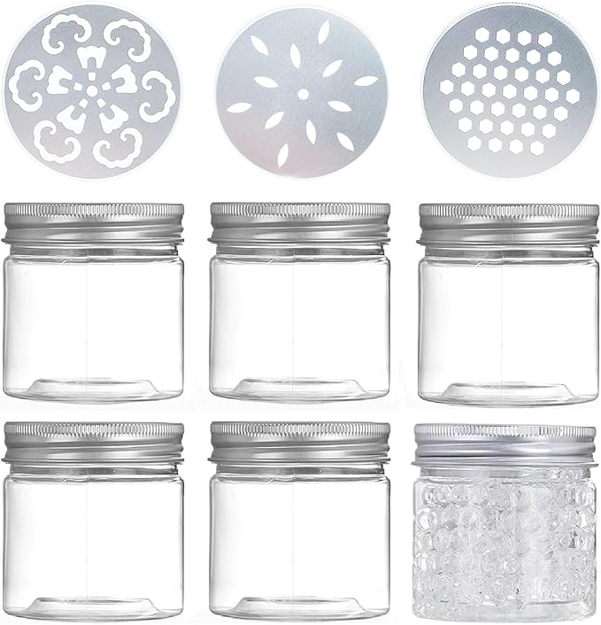 6 pcs 150ml 5 OZ 3 Styles Scented Beads Container Air Freshener Solid Perfume Aroma Diffuser Empty Storage Containers with Hollow Lids Round Jars Sample for Aromatherapy (6) - Bloomnest