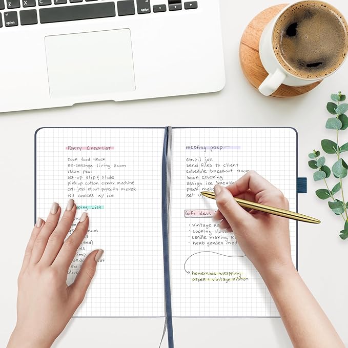 &And Per Se Graph Journal Notebook, 160 Pages, A5 5.7 x 8 inches 100 gsm Thick Paper Notebook Journals for Writing, Grid Hardcover Notebook(1 Pack, Dark Blue)