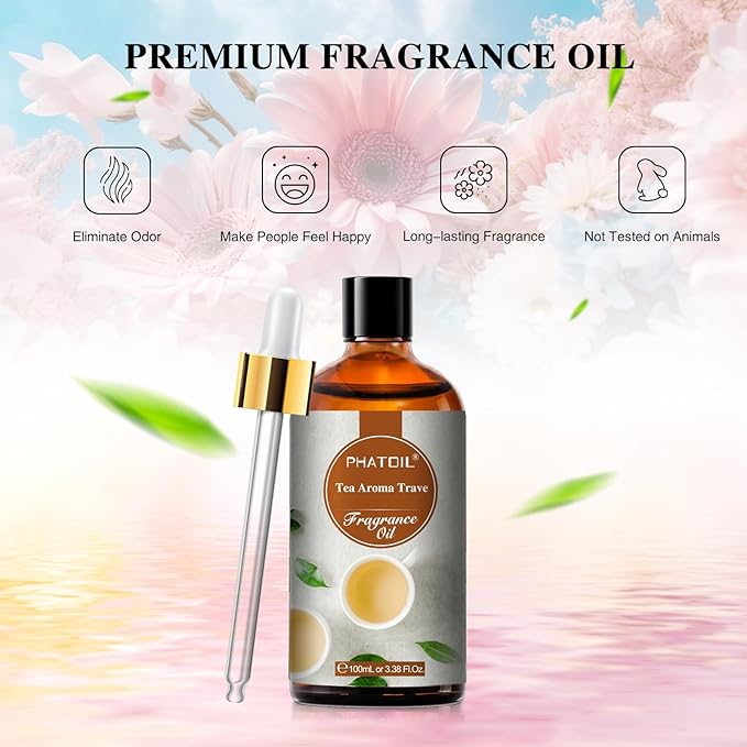 PHATOIL 100ML Tea Aroma Travel Fragrance Oils, Huge 3.38fl.oz Bottle Tea Aroma Travel Oil, Pure Aromatherapy Oils for Diffuser, Humidifier, Scented Oils for Soap, Candle Making - Bloomnest