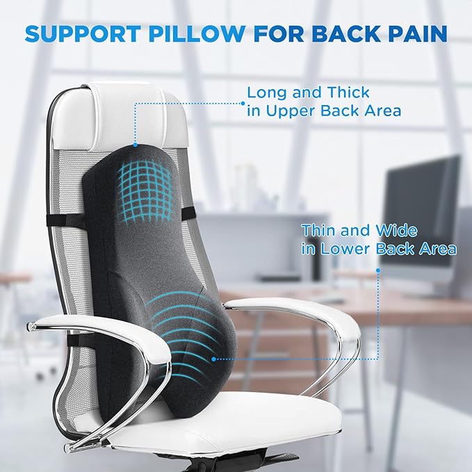 Teemour High Back Support Pillow for Office Chair, Fully Support Entire Back Cushion Pain Relief Promotes Posture- Memory Foam Lumbar Support Pillow for Offfice Chair, Desk, Gaming Chair - Bloomnest