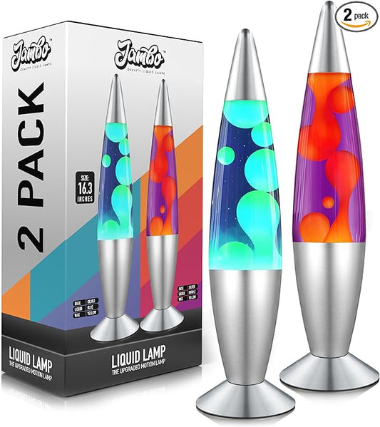 JAMBO 2 Pack- 16" Beautiful Lamp- Blue with Yellow/Green Wax and Purple with Yellow Wax, Relaxing Liquid Lamp, Night Light Nightlight, Lamps for Adults Teens Kid - Bloomnest