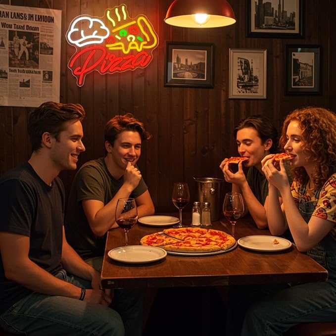Pizza Neon Sign,Colorful Pizza Neon Signs for Wall Decor,Pizza Shaped Led Signs for Business Fast Food,Dimmable Pizza Neon Lights forKitchen,Light up Pizza Sign for Restaurant Pizza Shop - Bloomnest