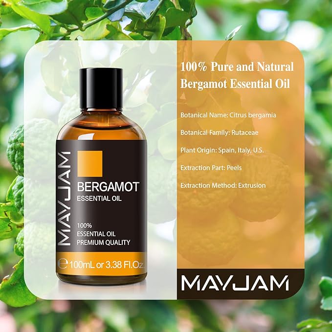 Bergamot Essential Oil, MAYJAM Premium Pure Essential Oils, 3.38FL.OZ Large Volume for Diffusers Soap Candle Making, Ideal for Home Office Car Yoga Use - Bloomnest