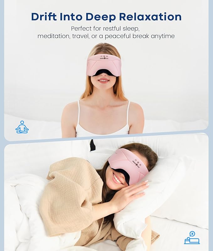 MUSICOZY Bluetooth Sleep Headphones 5.4, Wireless Over-Ear Headphones with Built-in HD Stereo Speakers, Cooling Eye Mask Design, 14H Playtime, Washable, for Side Sleepers, Travel & Relaxation - Bloomnest