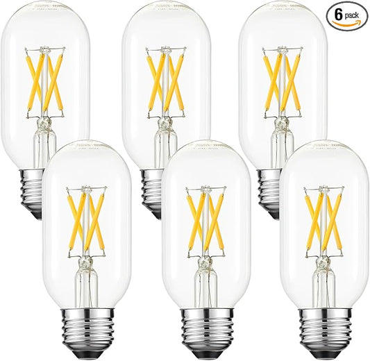 LiteHistory T45 LED Bulb,6W E26 LED Bulb Dimmable Equivalent E26 Bulb 60 Watt,Warm White 3000K E26 Edison Bulb,AC120V,600lm,CRI85,Clear Glass,Tubular Light Bulb,ETL Listed,Pack of 6 - Bloomnest
