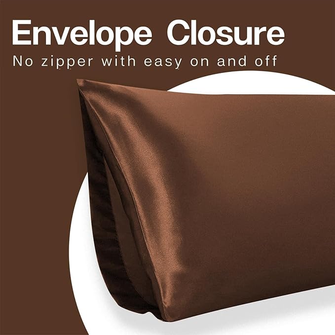 MR&HM Satin Body Pillow Cover, Soft and Breathable Body Pillow Case with Envelope Closure, Cooling and Silky Long Pillowcase for Hair and Skin,Grey (20x54, Brown) - Bloomnest