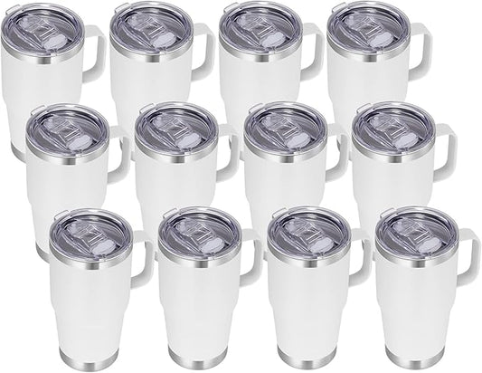 VEGOND 20 oz Tumbler Bulk with Handle Lid and Straw, Stainless Steel Insulated Travel Coffee Mug Set, Spill Proof Double Wall Metal Tumblers Cups, New White 12 Pack - Bloomnest