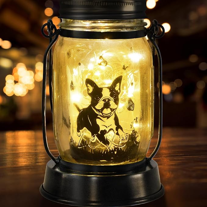 Boston Terrier Gifts for Women/Men Boston Terrier Solar Lanterns Mom Birthday Dog Lovers Lantern Pet Loss Dog Memorial Lights Solar Garden Decoration for Yard, Patio,Backyard,Porch Torches Light - Bloomnest