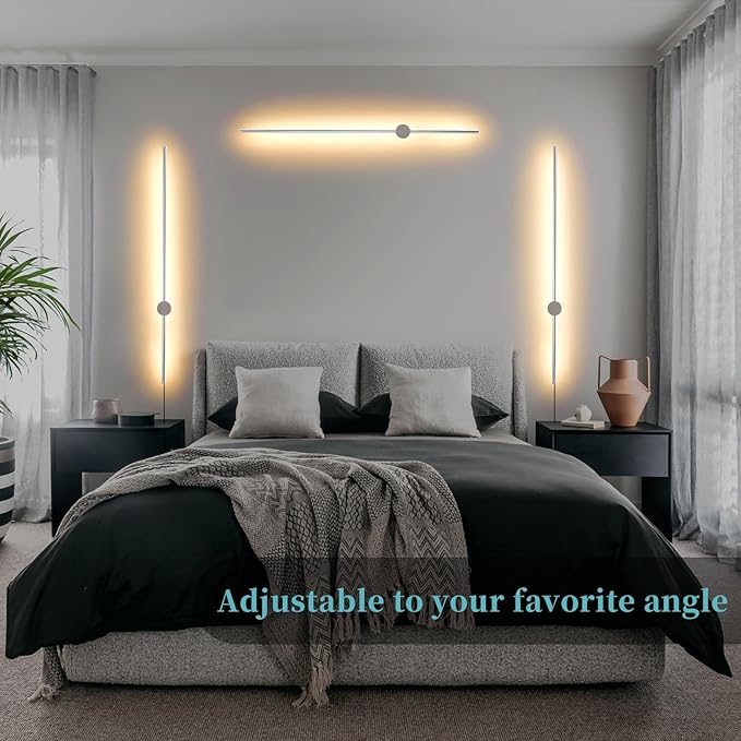 Modern Chrome Plug in Wall Sconce with Remote, Dimmable 31.5" LED Wall Sconces Set of Two with Memory Function, Adjustable Color Temperature Brightness, Timer, 350° Rotate, Hardwire or Plug-in - Bloomnest