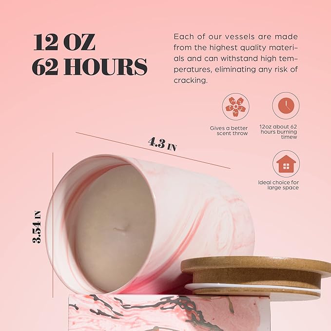 Hidden Label Scented Soy Candles, Large Candle 12oz Japanese Cherry Blossom Ceramic Jar Lava Collection, Gorgeous Gifts for Birthday Thanksgiving Christmas - Bloomnest