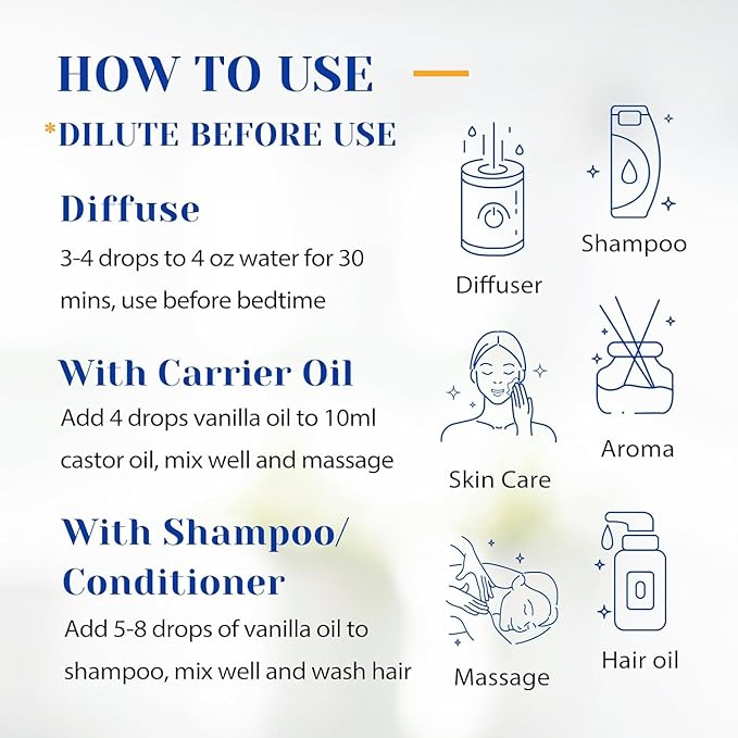 HIQILI 1 Fl Oz Vanilla Essential Oil, Undiluted Natural Strong Fragrance Add in Skin Perfume, Unscented Lotion, Candle Soap Making Scent, Relax at Home with Diffuse Warm Sweet Aroma - Bloomnest