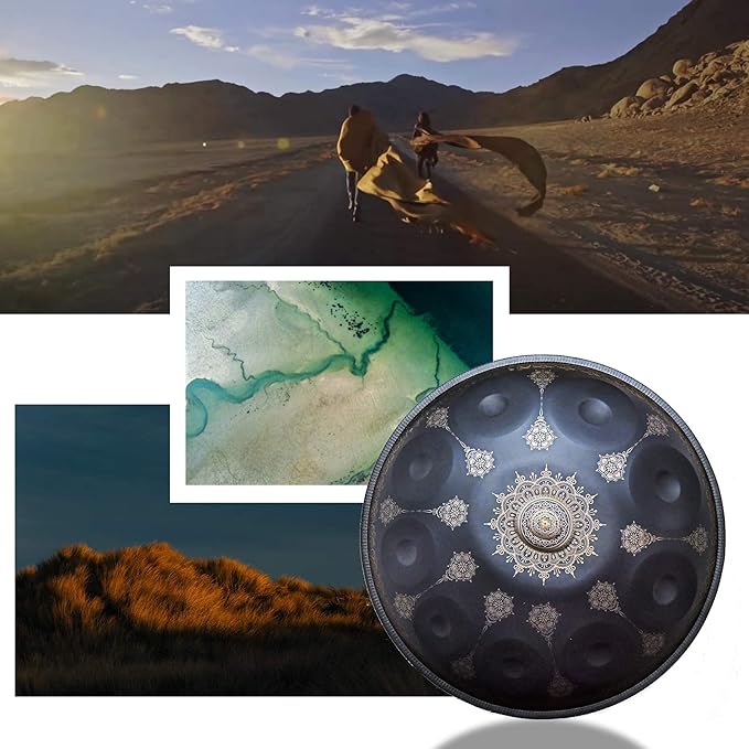 Handpan-Classic 10 Notes Black Print Hand Pan,Premium 432HZ 22 Inches D Minor Steel Handpan Drum Set,Adult's Music Steel Pan Instrument - Bloomnest