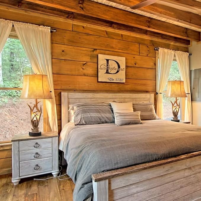 Dungoo Rustic Western Deer Table Lamps with Nightlight Set of 2, 26" Rustic Bedside Lamps for Bedroom with 2 USB Ports, Natural Antler Table Lamp for Christmas Living Room Foyer Office - Bloomnest