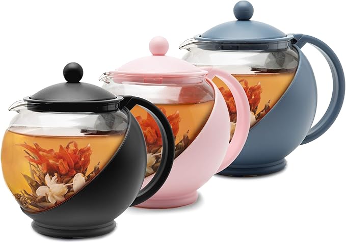 Primula Half Moon Teapot with Removable Infuser, Glass Tea Maker with Reusable Fine Mesh Stainless Steel Filter, Dishwasher Safe, 40-Ounce, Blue - Bloomnest