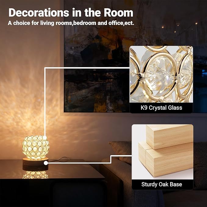 Crystal Mood Table Lamp, Small Decorative Sphere Light with Voice Control - 3 Lighting Modes Ambient Lighting for Tiny Bedroom & Living Room Decor, Aesthetic Gifts for Teen Girls - Bloomnest