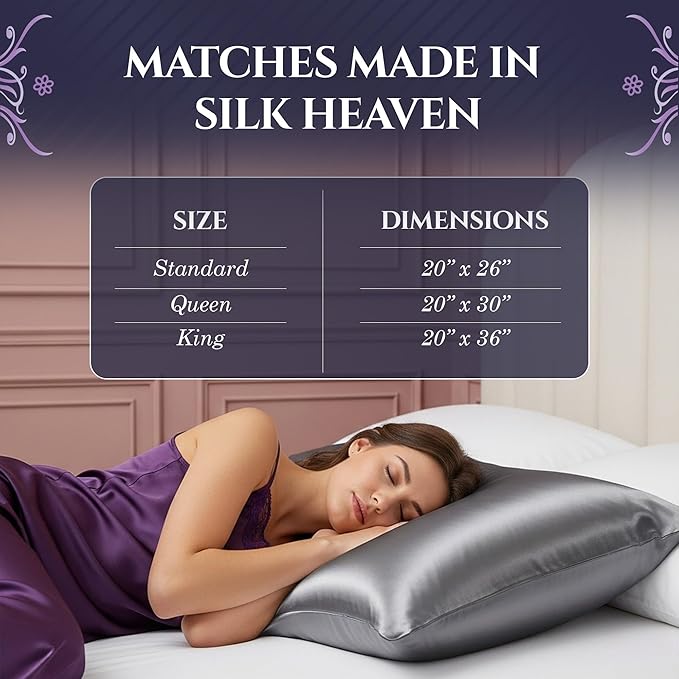 DECOLURE 100% Pure Mulberry Silk Pillow Case Standard Size – Highest Grade 30 Momme 6A+, Luxuriously Soft & Cooling Silk Pillowcase for Hair & Skin, Hypoallergenic, Breathable, Hidden Zipper (Grey) - Bloomnest