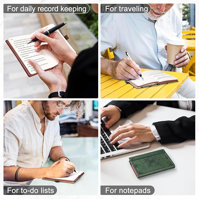AHGXG Small Blank Pocket Journal Notebook for Men - 256 Numbered Pages B6 Mini Journal, Vintage Soft Leather Hardcover, 80gsm Paper, for Women Work Office School, 4.1'' X 5.7''- Black - Bloomnest