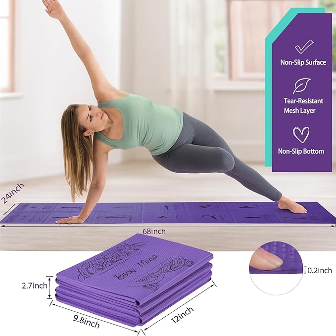 Foldable Yoga Mat Set for Women Including Thin Non Slip Yoga Mat with Bag,Yoga Blocks 2 Pack with Strap, Knee Pads,Pilates Ball,Pilates & Yoga Kit for Beginners For Home Workouts, Outdoor, Travel - Bloomnest