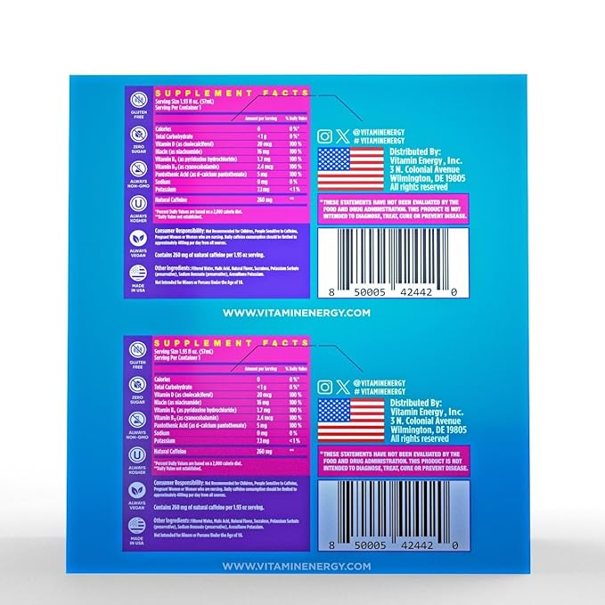 Vitamin Energy Vitamin D Extra Strength Energy Shot Mixed Berry 8 Pack, 260mg Natural Caffeine, B-Complex, Vitamin D, Wellness Support, Keto, Zero Sugar, Gluten-Free Vegan Kosher, 1.93 fl oz - Bloomnest