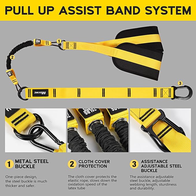 Pull Up Assistance Bands, Adjustable Heavy Duty Resistance Band for Pull Up, 3 Pull Up Bands, Comfortable Fabric Feet/Knee Rest, Assistance Bands for Pull-Up, Home Fitness, Body Stretching - Bloomnest