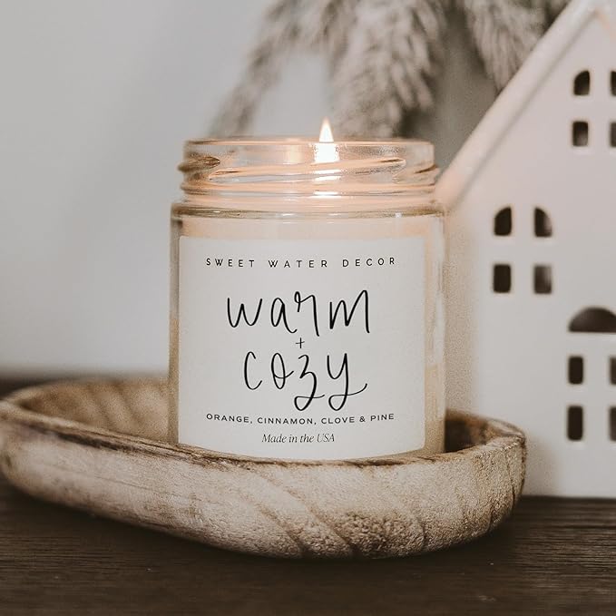 Sweet Water Decor Warm and Cozy Candle - Pine Cinnamon & Fir Winter Scented Soy Candles for Home | 9oz Clear Jar, 40 Hour Burn Time, Made in The USA - Bloomnest