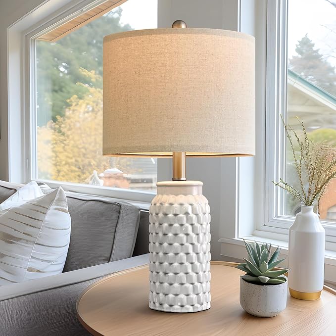 20.5" White Modern Ceramic Bedside Lamp Set of 2 for Bedroom Decor Farmhouse Table Lamp for Living Room Office Dorm - Bloomnest
