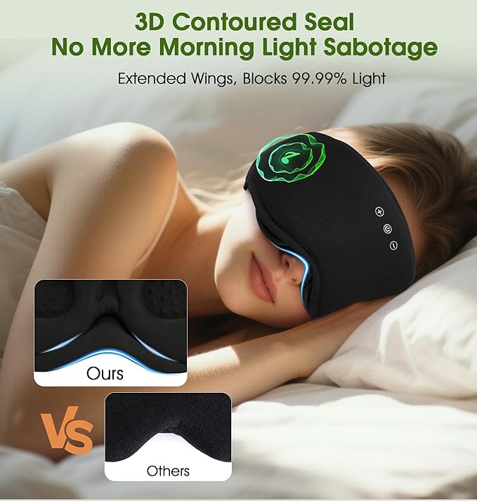 LC-dolida Bamboo Cotton Bluetooth Sleep Mask, 2 in 1 3D Soft Sleep Mask with Sleep Headphones, Sleep Eye Mask with Timming Setting, Blackout Sleeping Mask for Side Sleepers, Women Men, Black - Bloomnest