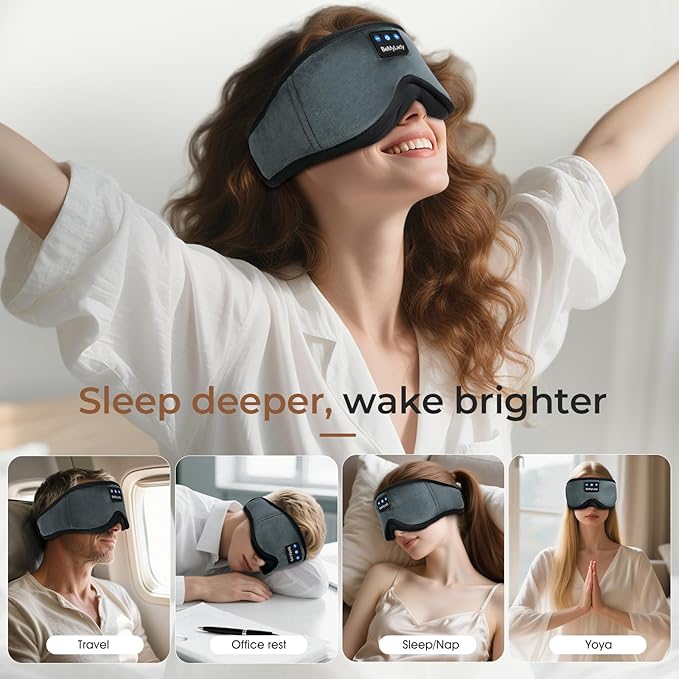 Sleep mask Headphones,100% Blackout 3D Zero Eye Pressure Bluetooth Sleep mask Breathable Eye mask with Bluetooth Headphones Sleep Headphones for Side Sleepers, 14H Playtime&Bluetooth 5.4 Grey - Bloomnest