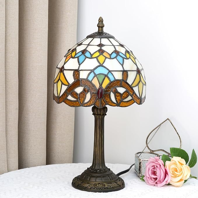 Tiffany Lamp Stained Glass lamp Small Bedside Table Lamps for Living Room Bedroom Dorm Kitchen Home Decor Festival Birthday Gift,Yellow Baroque - Bloomnest