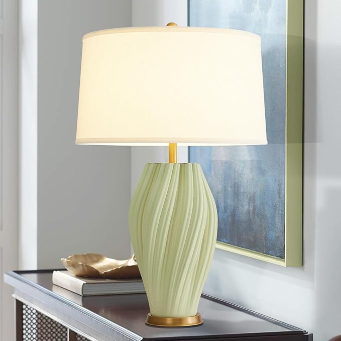 Modern Textured Ceramic Large Table Lamps 26.75", Sage Green Plug in Table Lamp Decor for Living Room Bedroom Bedside Tables Office Desk End - Bloomnest