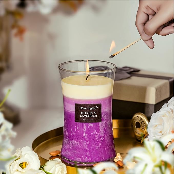 HomeLights 3-Layer Candles for Home Scented, 21.52 OZ Natural Soy Wax Scented Candles Burns Up to 100 Hours, Large Jar, Citrus & Lavender - Bloomnest