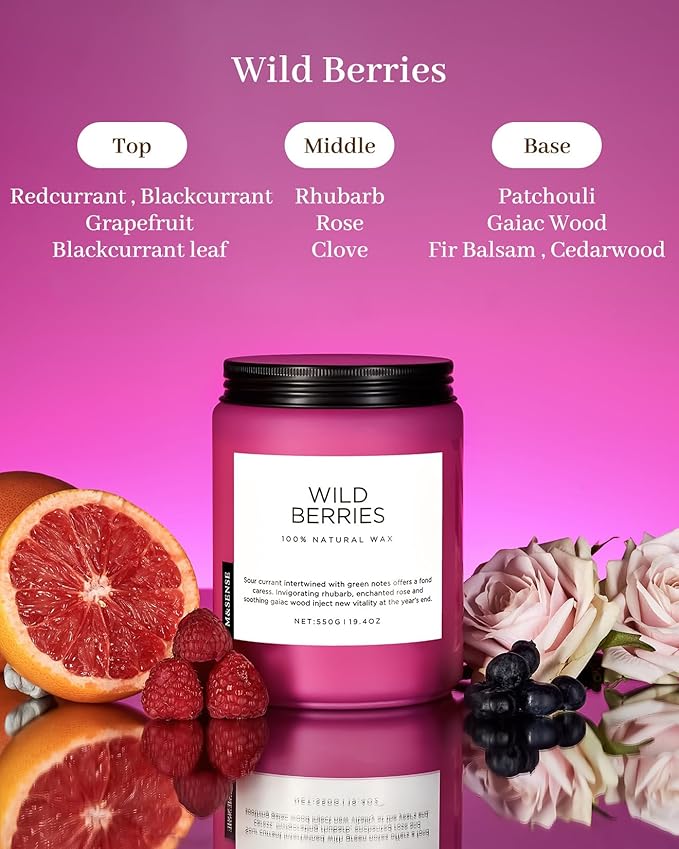 M&SENSE Wild Berries Large Soy Candles for Home Scented Organic Natural Soy Wax Candle 19.4oz 110 Hour Long Lasting, Christmas Holiday Scented Winter Gift for Bedroom Bathroom Home Decor - Bloomnest