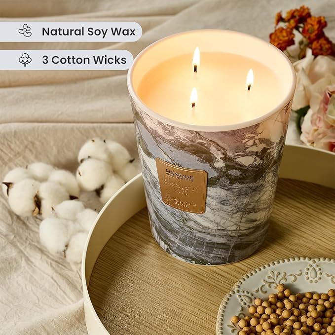M&SENSE EucalyptusMint Scented Candles for Home, 3-Wick Highly Scented Jar Candles, Extra Large Candle 35 Oz 150 Hours Long Lasting Burning, Relaxing Aromatherapy Candle for Stress Relief, Meditation - Bloomnest