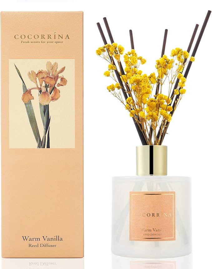 Cocorrína Reed Diffuser - Warm Vanilla Scented Diffuser with 8 Sticks Home Fragrance Reed Diffuser for Bathroom Shelf Decor - Bloomnest