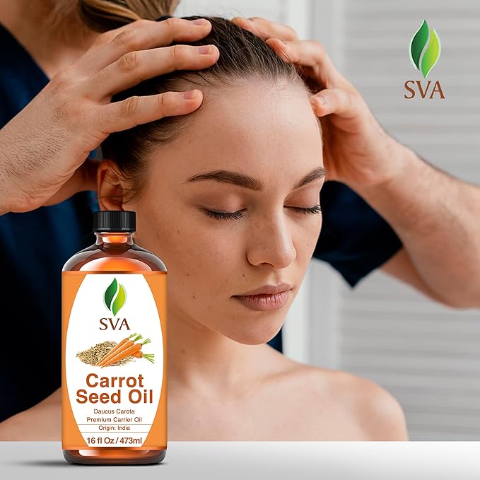 SVA Carrot Seed Oil - 16 Fl Oz – 100% Natural Cold Pressed Carrot Oil - for Face, Skin Care, Hair Care, Scalp Massage & Body Massage – Carrier Oil - Bloomnest
