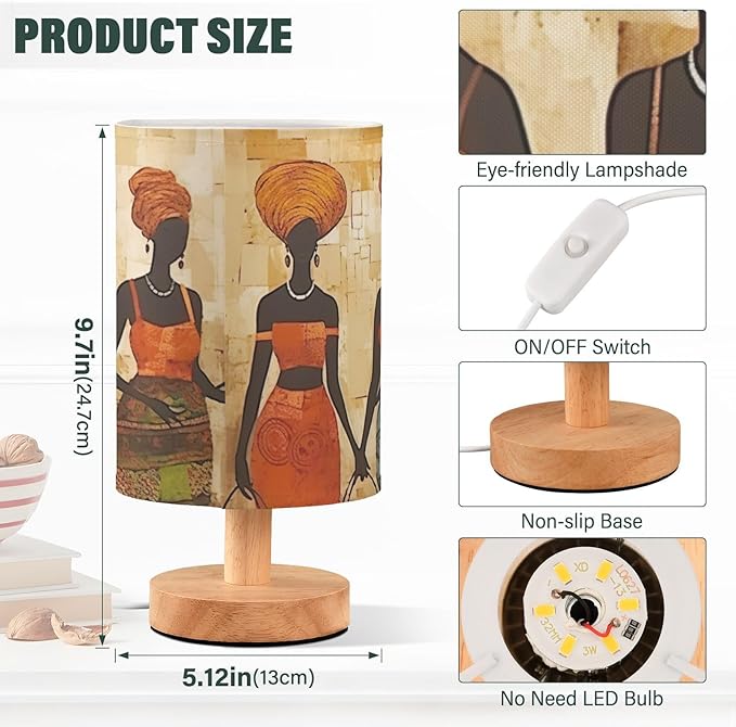 Bedside Lamp African American Black Womens Basket Table Lamp with USB Port Wood Base for Living Room,Bedroom,Nightstand,Office 214a5266 - Bloomnest