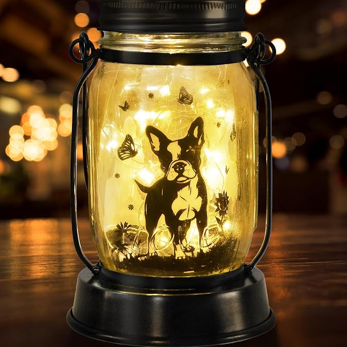 Boston Terrier Gifts for Women/Men Boston Terrier Solar Lanterns Mom Birthday Dog Lovers Lantern Pet Loss Dog Memorial Lights Solar Garden Decoration for Yard, Patio,Backyard,Porch Torches Light - Bloomnest