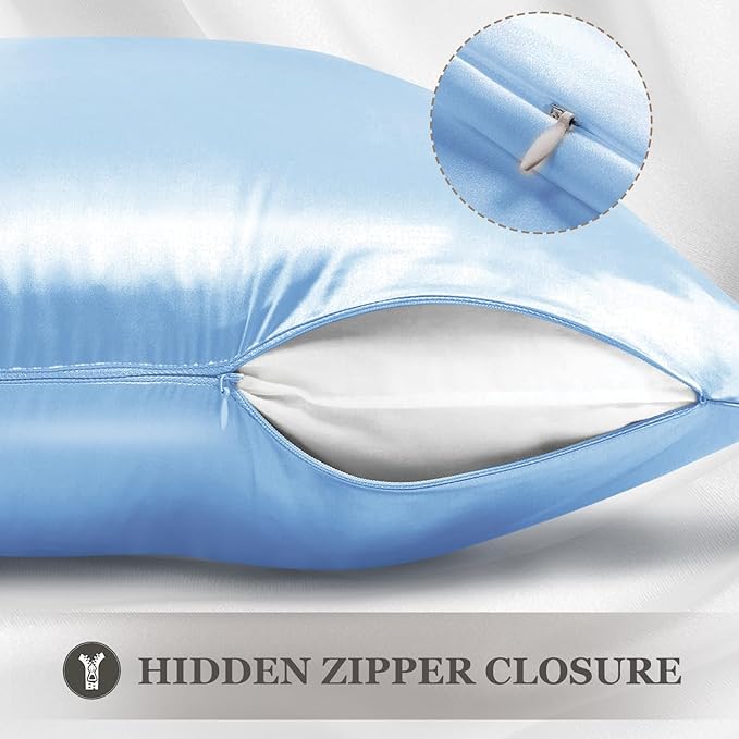 Adubor Mulberry Silk Pillowcase for Hair and Skin with Hidden Zipper, Both Side 23 Momme Silk, 900 Thread Count (20x36inch, King Size, Sky Blue, 1pc) - Bloomnest