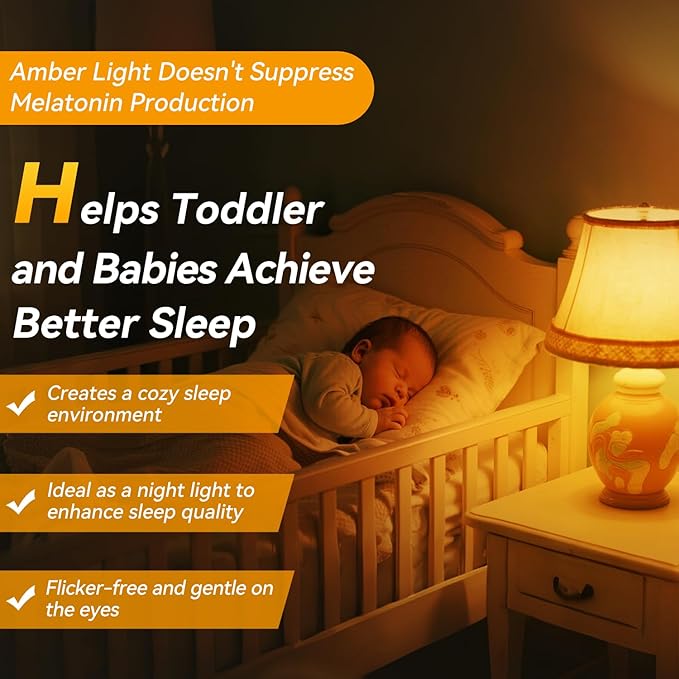 Neporal Amber Sleep Light Bulbs 1800K 3PK, 9W 60 Watt Equivalent, 99.96% Blue Blocking Soft Warm Light Bulbs A19, Amber Night Light E26 for Bedroom and Baby Nursery Light - Bloomnest