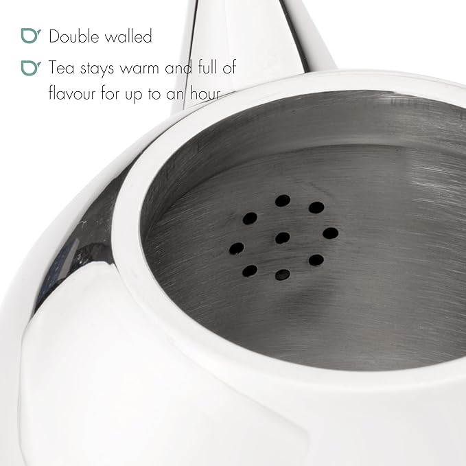 bredemeijer Santhee Double Walled Teapot, 0.5-Liter Stainless Steel Glossy Finish with Glossy Accents - Bloomnest