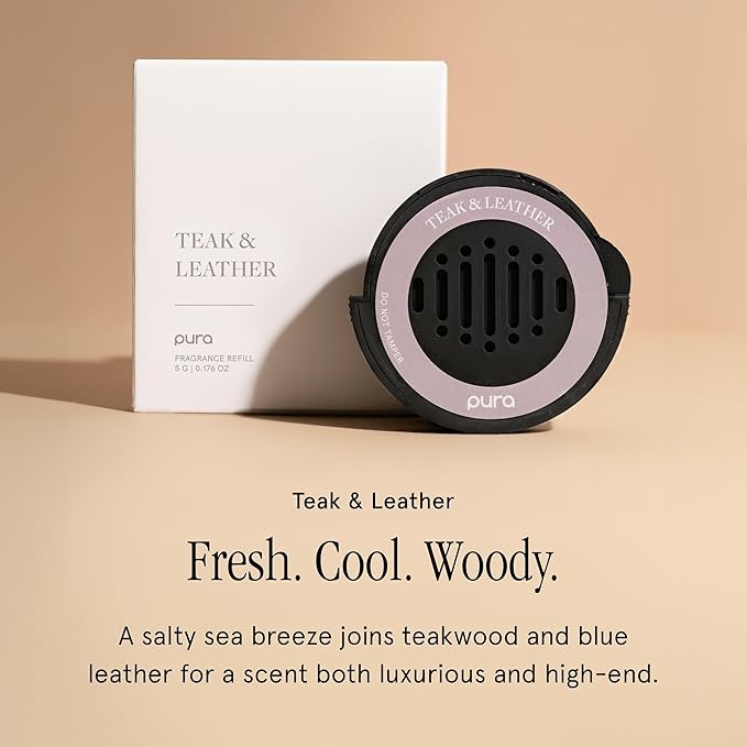Pura Car Scent Refill - Fragrance for Pura Car Diffuser - Clean & Safe Luxury Diffuser Scent - Long-Lasting Fragrance for 30 Days of Aroma - Teak & Leather - Bloomnest