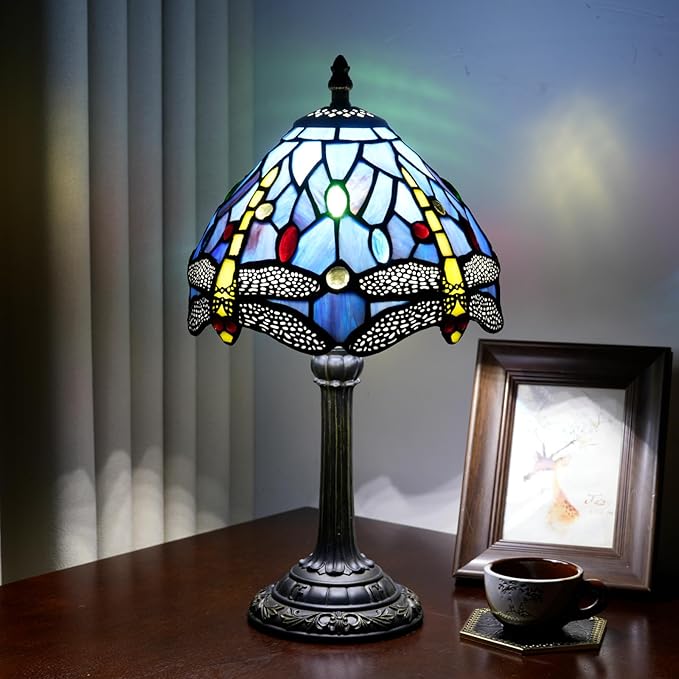 Tiffany Lamp Stained Glass lamp Small Bedside Table Lamps for Living Room Bedroom Dorm Kitchen Home Decor Festival Birthday Gift,Dragonfly - Bloomnest