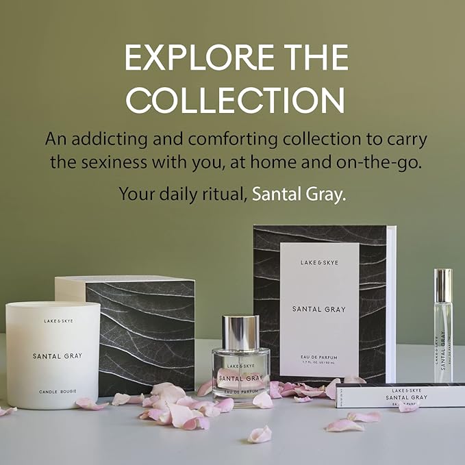 Lake & Skye Santal Gray Candle (8 oz), 50 Hours of Burn Time, 100% Soy Wax, Vegan - White Embers and Musk Scent - Bloomnest