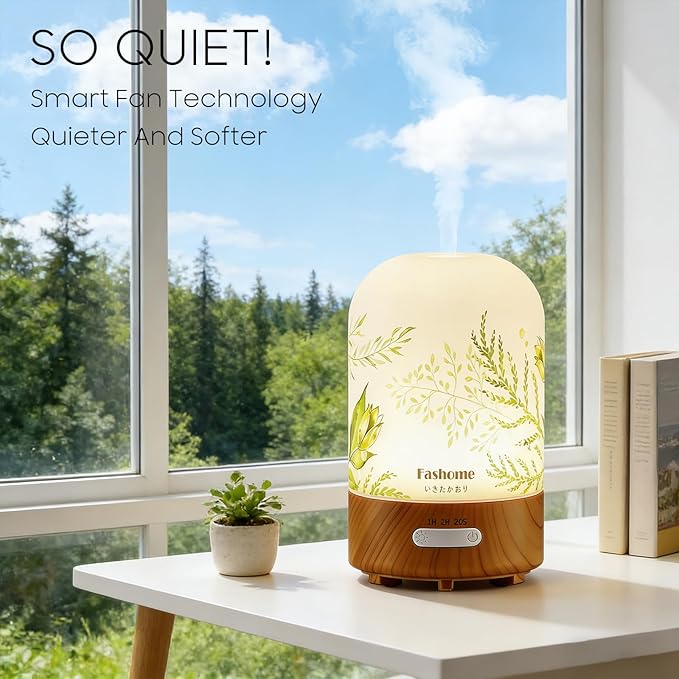 Essential Oil Diffuser Hand Blown Glass, 100ml Small Aromatherapy Diffuser, Auto Shut-Off Function, Ultrasonic Diffusers for Essential Oils, Cool Mist Humidifier with Warm White Lights (Jasmine) - Bloomnest