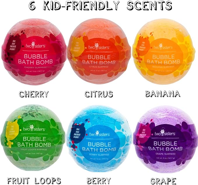 Kids Bath Bombs with Surprise Toys Inside (6 Pack) - Releases Color & Bubbles, Won’t Stain Tub, Moisturizing, Large Bubble Bomb, USA Made - Ideal Gift for Girls & Boys by Two Sisters - Bloomnest