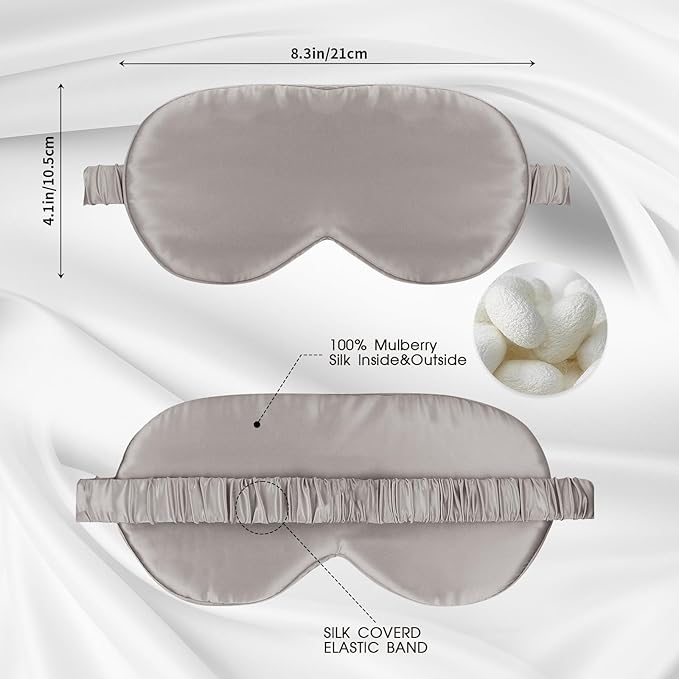 Silk Sleeping Mask for Travel/Plane/Side Sleeper Pure Mulberry Silk Eye Mask for Sleep/Men/Women/Adults Thin Cooling Eye Cover,Grey - Bloomnest
