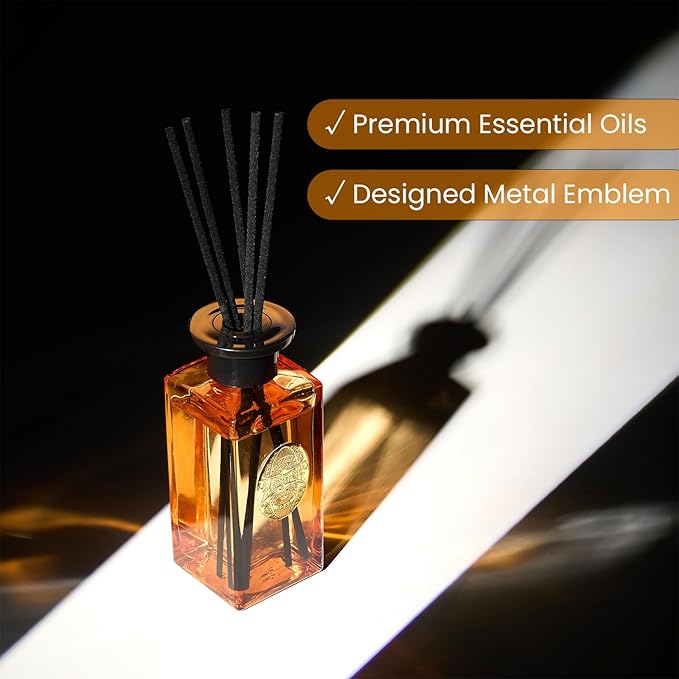 M&SENSE 6.3 oz Large Reed Diffuser Set | Pumpkin Apple Pie Scent Oil Diffuser with Sticks | Hotel Collection Non-Toxic Essential Oil |for Bedroom Bathroom Living Room MSENSE