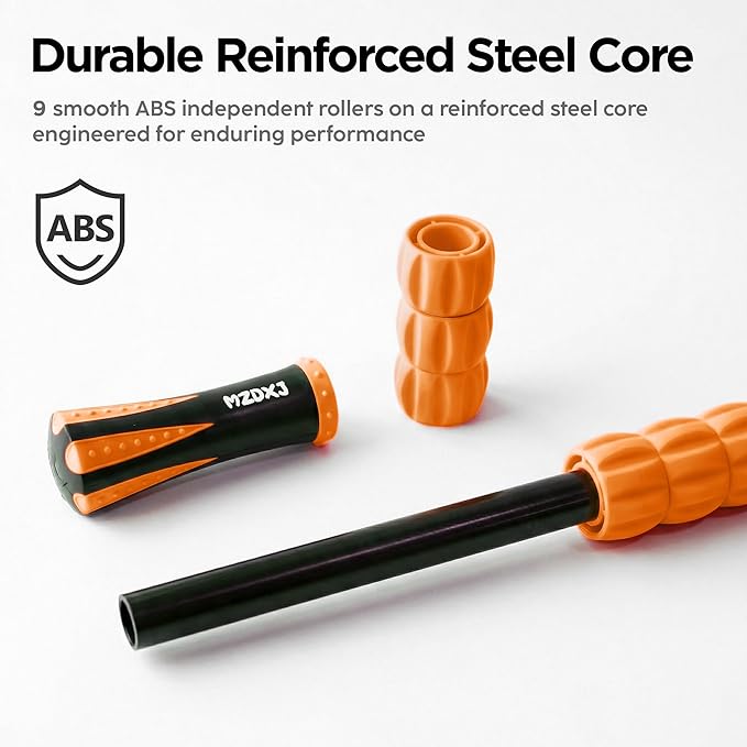 Muscle Roller & Massage Roller Stick for Athletes - Lymphatic Drainage Support, Relieves Muscle Soreness, Cramping & Tightness - Targets Legs, Arms, Back & Calves （Orange - 18inch） - Bloomnest